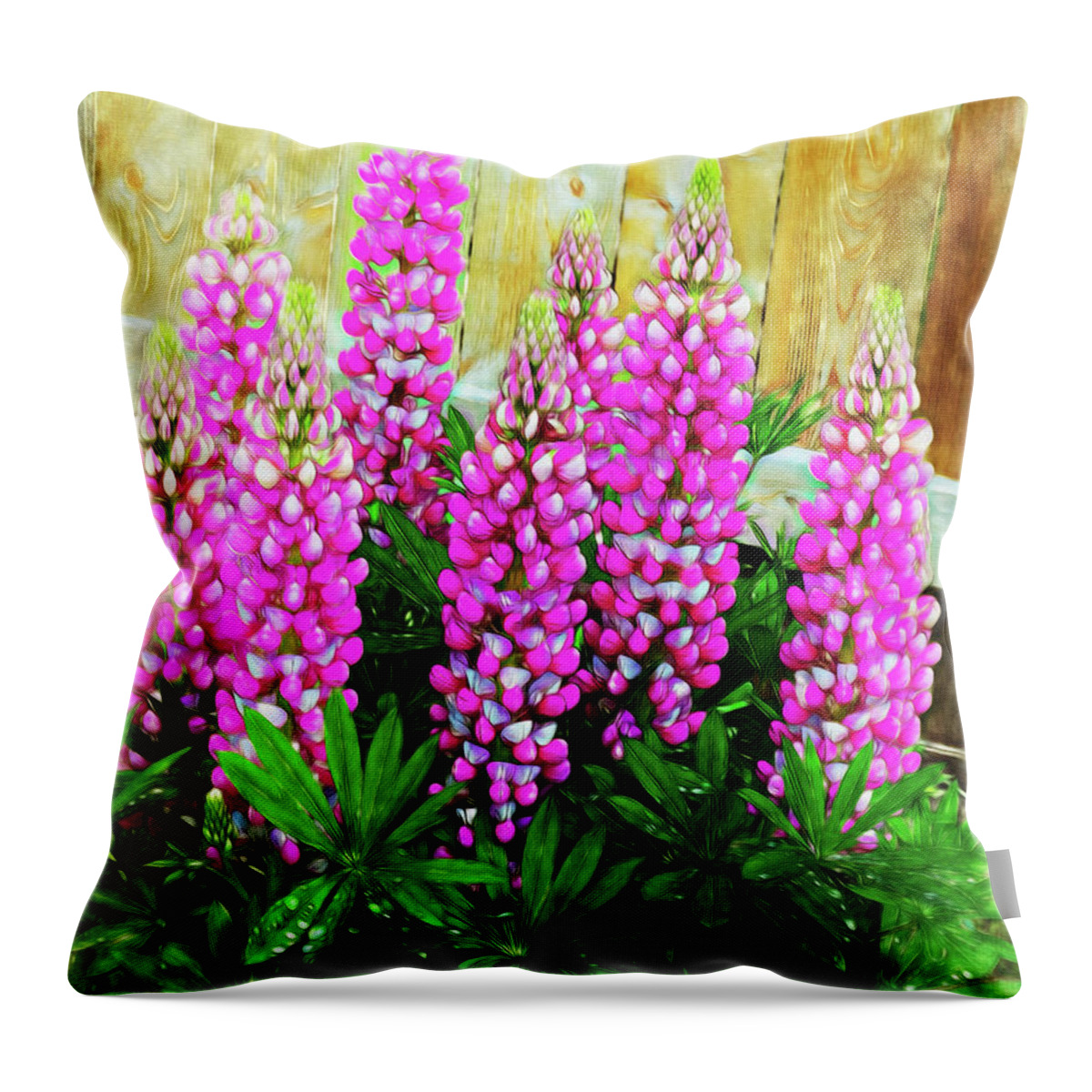 Green Throw Pillow featuring the photograph Pink Lupine by Leslie Montgomery