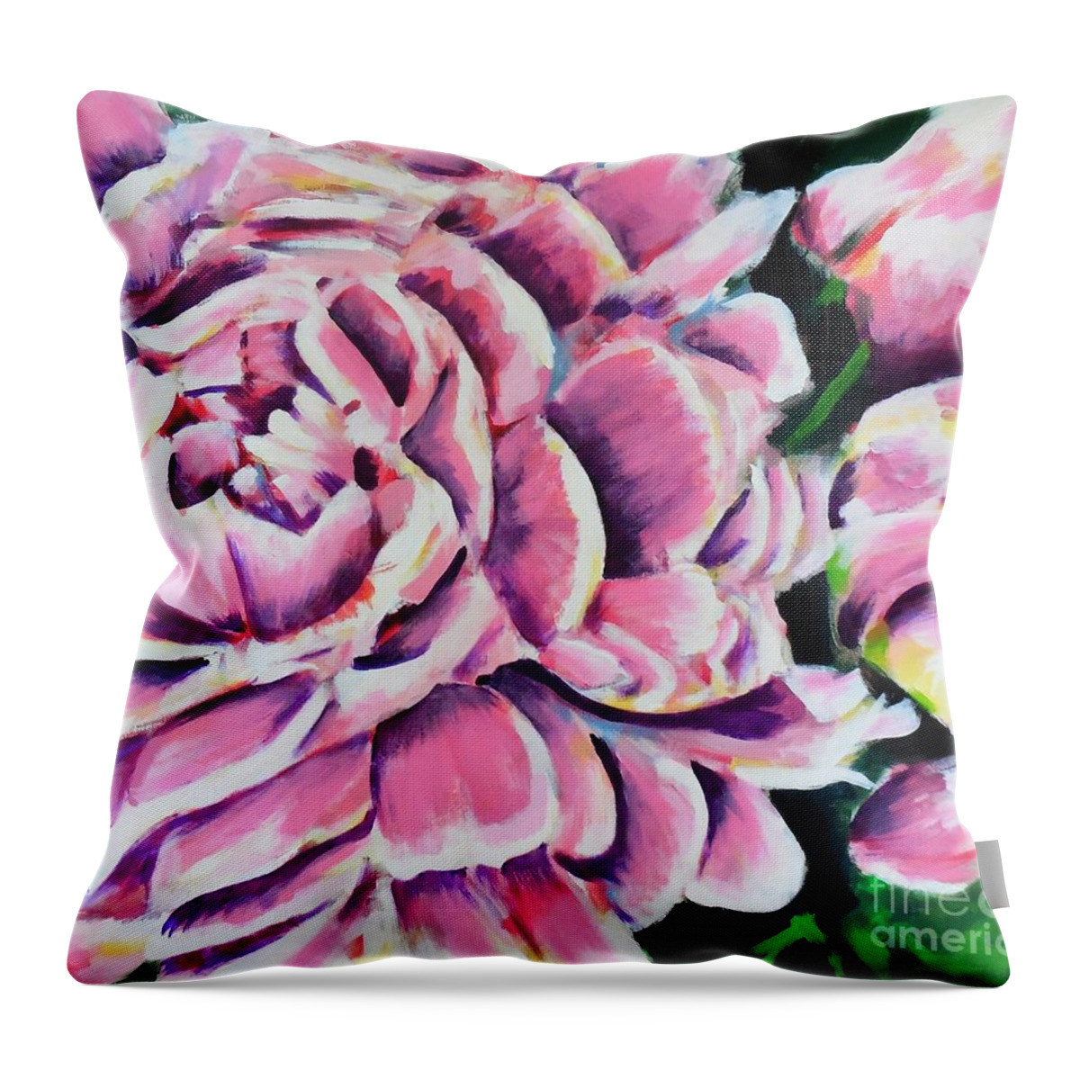 Peony Throw Pillow featuring the painting Pink Peonies by Cami Lee