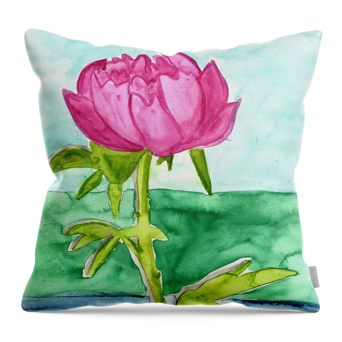Pink Throw Pillow featuring the painting Pink Peony by Monica Martin