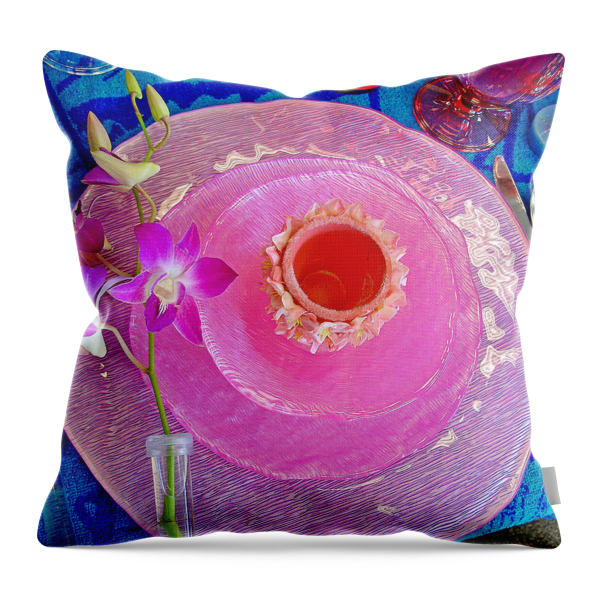 Pink Throw Pillow featuring the photograph Pink Place Setting by Robert Meyers-Lussier