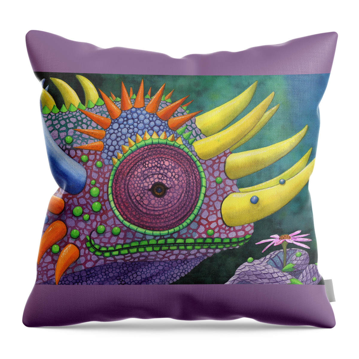 Lizard Throw Pillow featuring the painting Pink posy by Catherine G McElroy