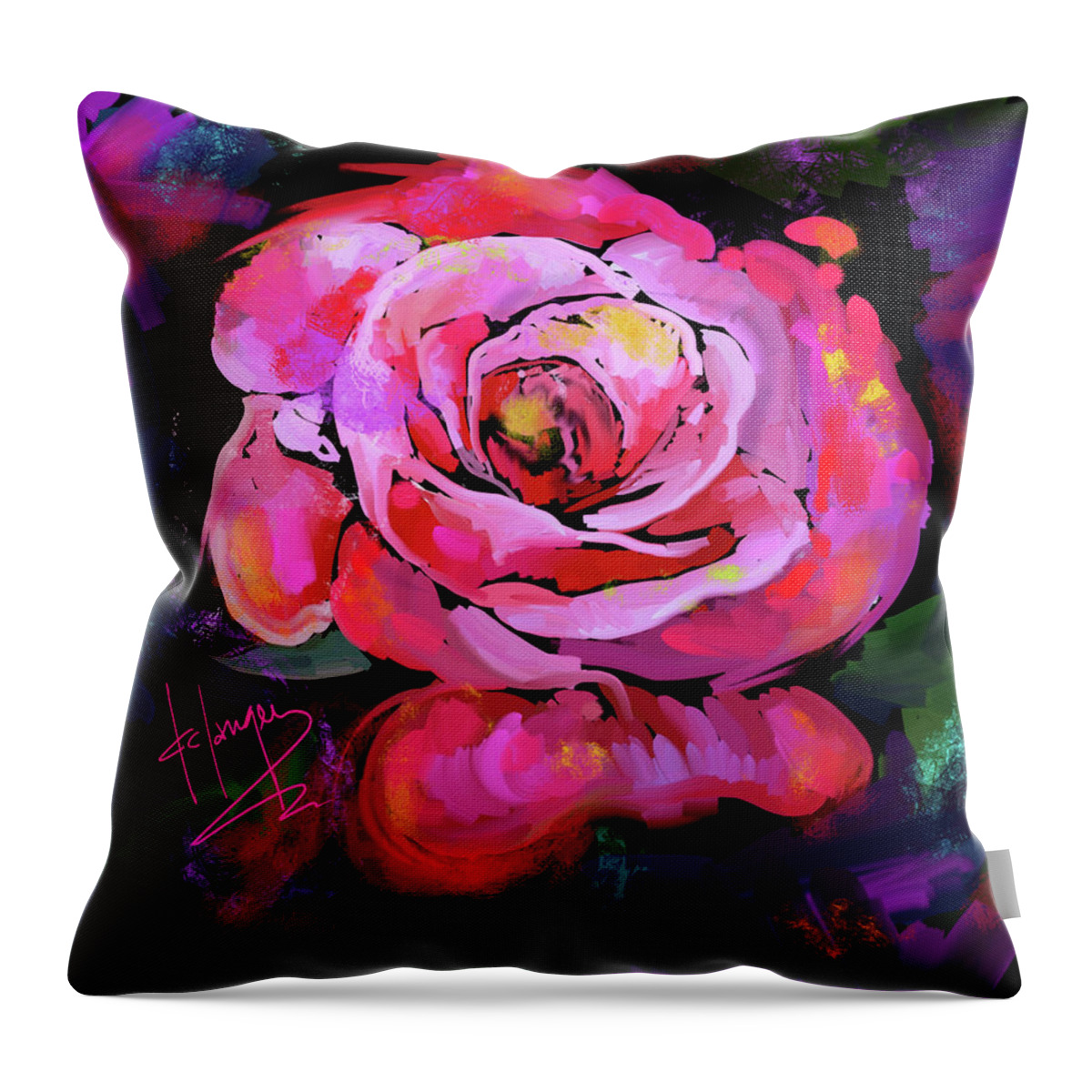 Pink- Red Throw Pillow featuring the painting Pink-Red Rose by DC Langer