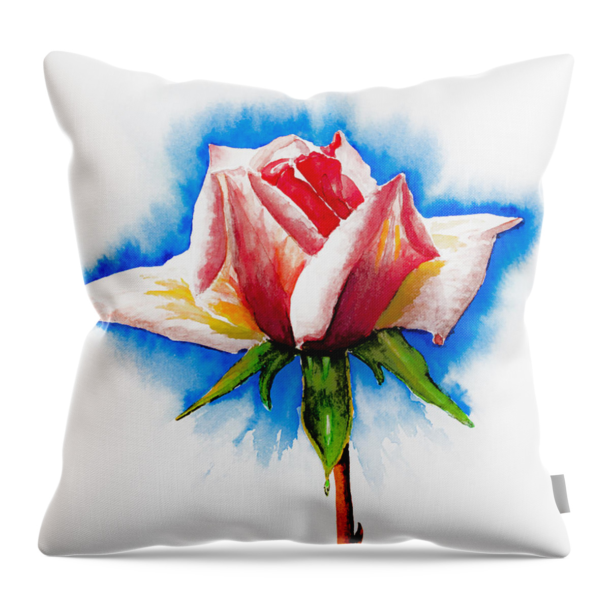 Black Throw Pillow featuring the painting Pink Rose by Svetlana Sewell