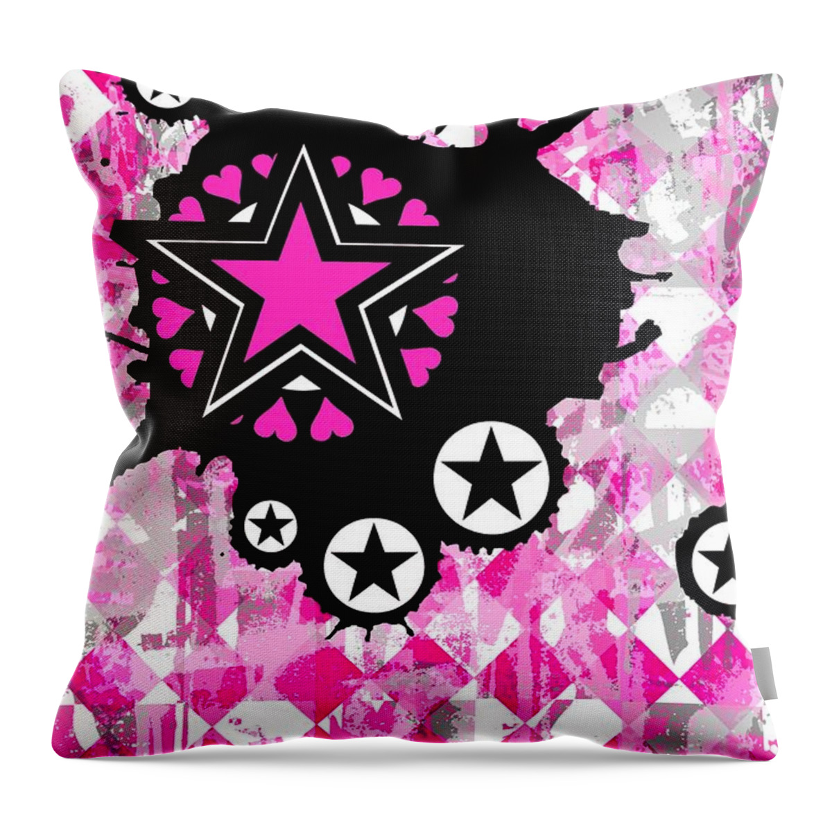 Star Throw Pillow featuring the digital art Pink Star Splatter by Roseanne Jones