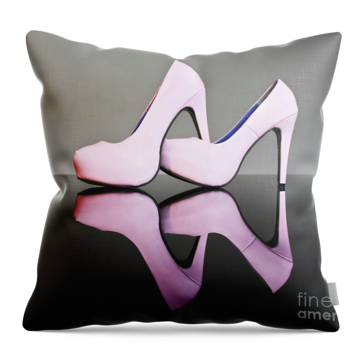 Stiletto Throw Pillow featuring the photograph Pink Stiletto Shoes by Terri Waters