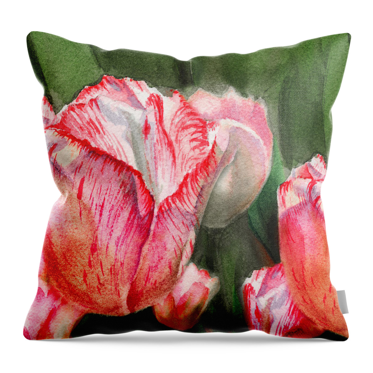 Tulip Throw Pillow featuring the painting Pink Tulips by Irina Sztukowski by Irina Sztukowski