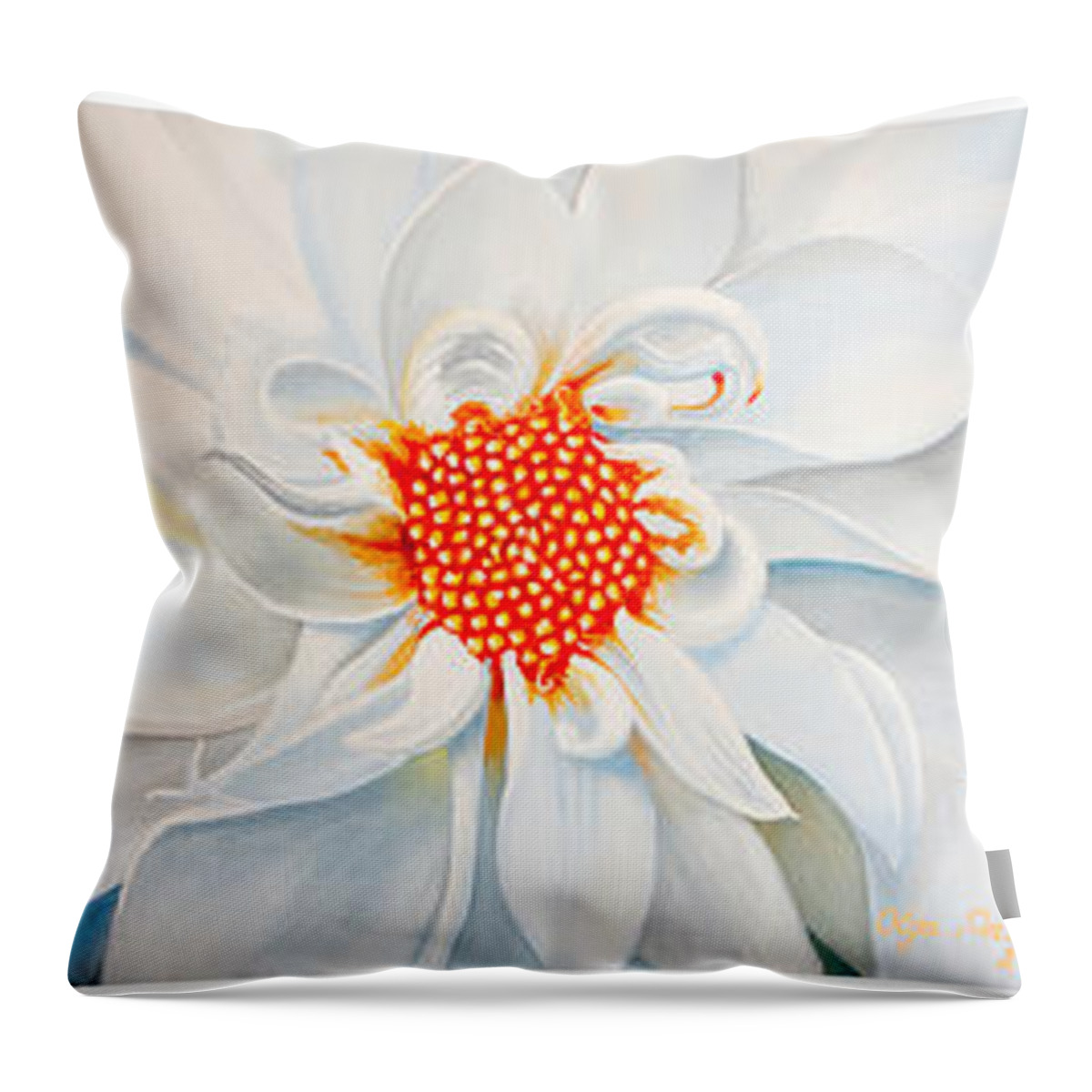 Dahlias Throw Pillow featuring the painting Pink White and Red by Olga Smith