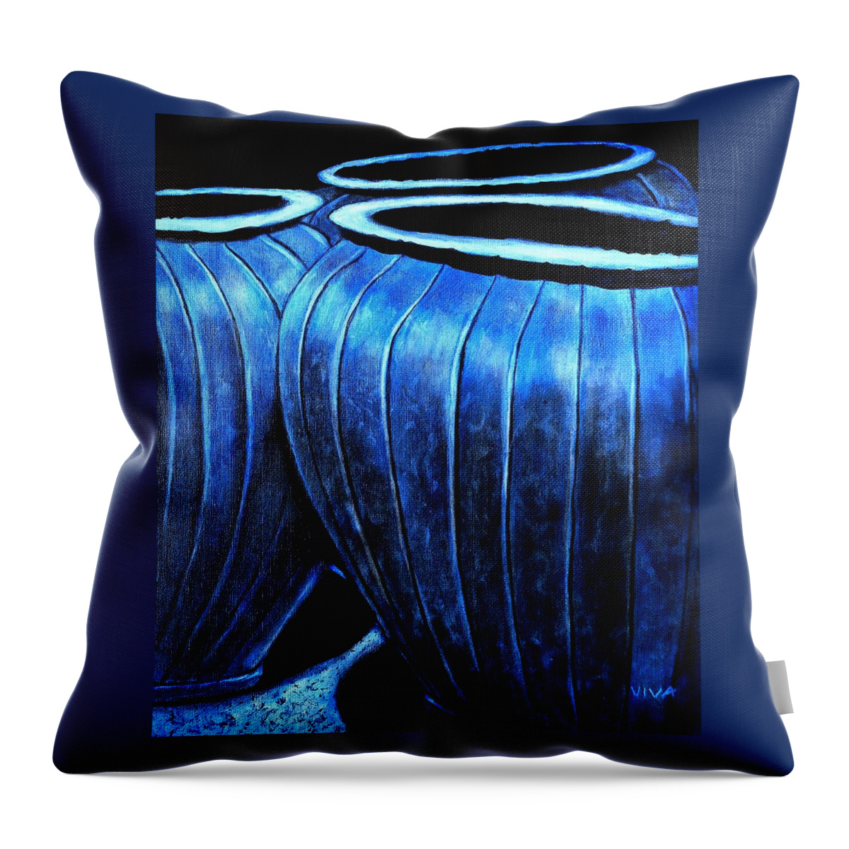 Viva Throw Pillow featuring the painting Pinstripe Pots by VIVA Anderson