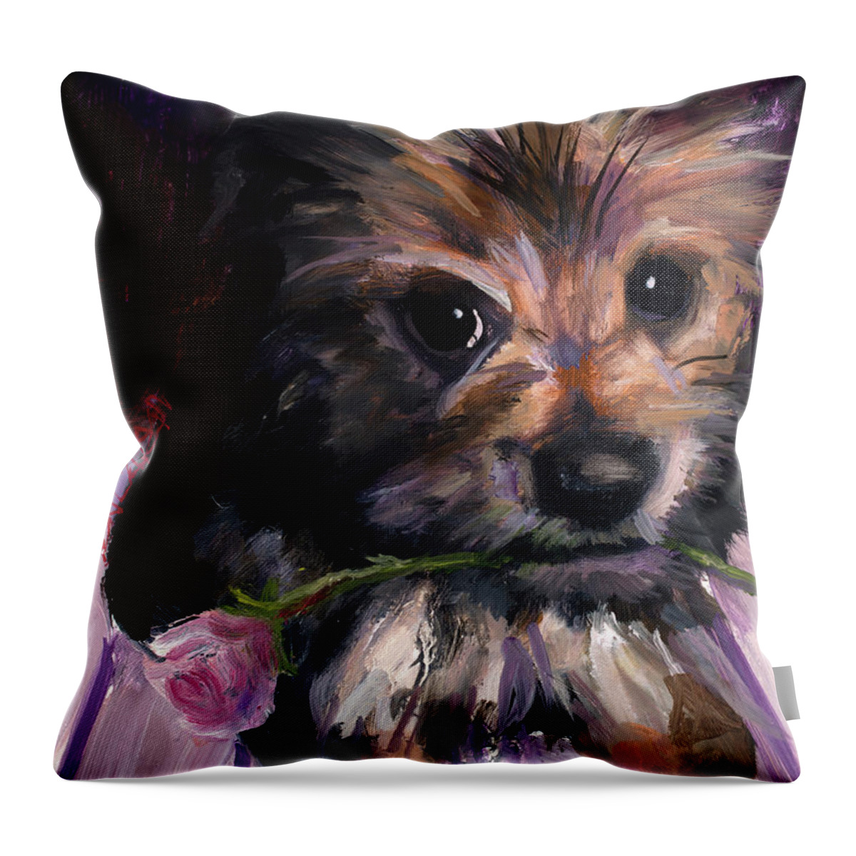 Yorkie Throw Pillow featuring the painting Pint Sized Love by Billie Colson