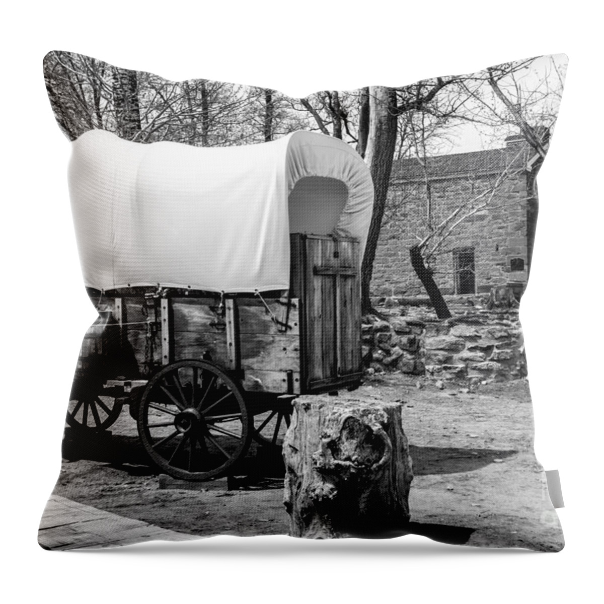 Pipe Throw Pillow featuring the photograph Pioneer Wagon - Pipe Springs National Historic Monument - Arizona by Gary Whitton