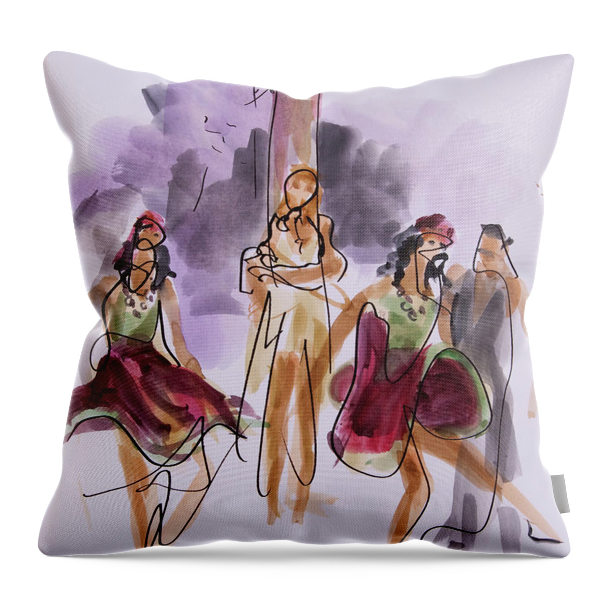 Shepherdesses Throw Pillow featuring the drawing Pirates assaults and binds Chloe by Peregrine Roskilly