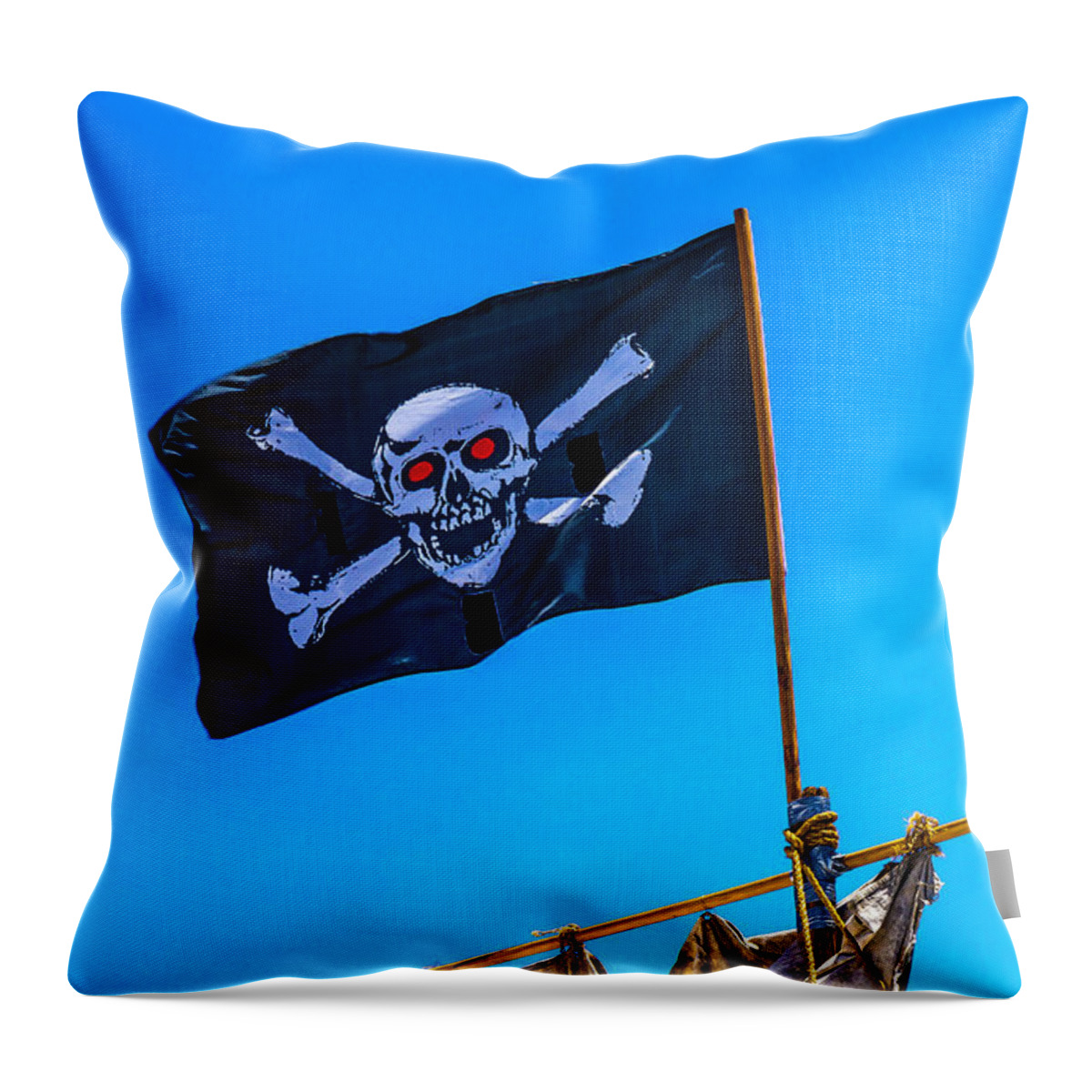 Pirate Flag Skull Cross Bones Throw Pillow featuring the photograph Pirates Death Black Flag by Garry Gay