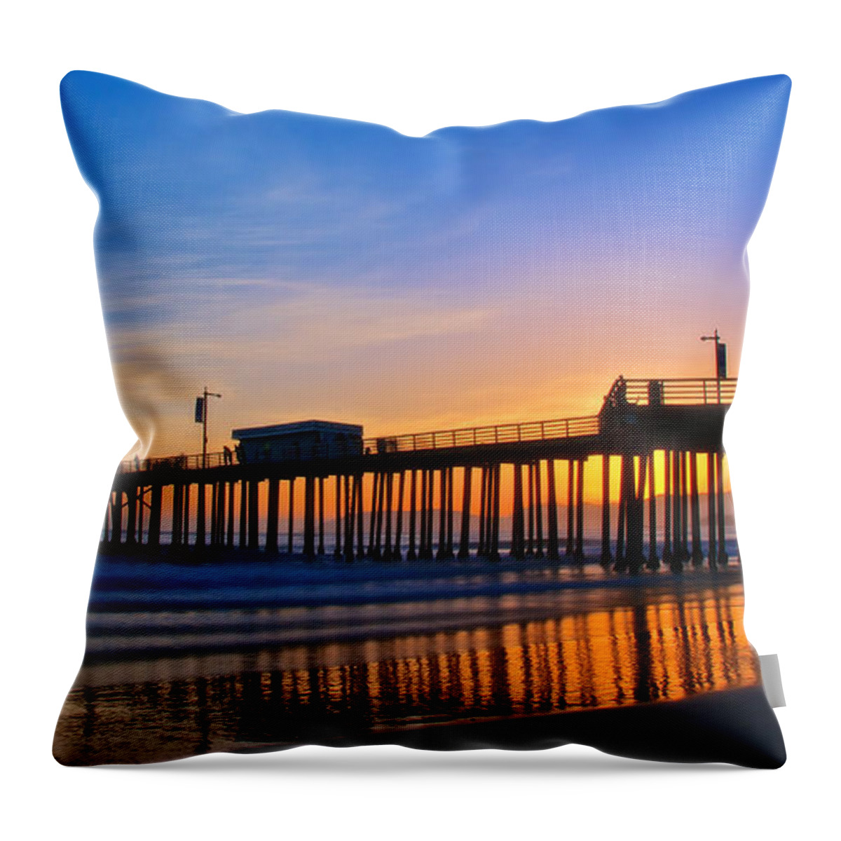 Nature Throw Pillow featuring the photograph Pismo Beach and Pier Sunset by Zayne Diamond