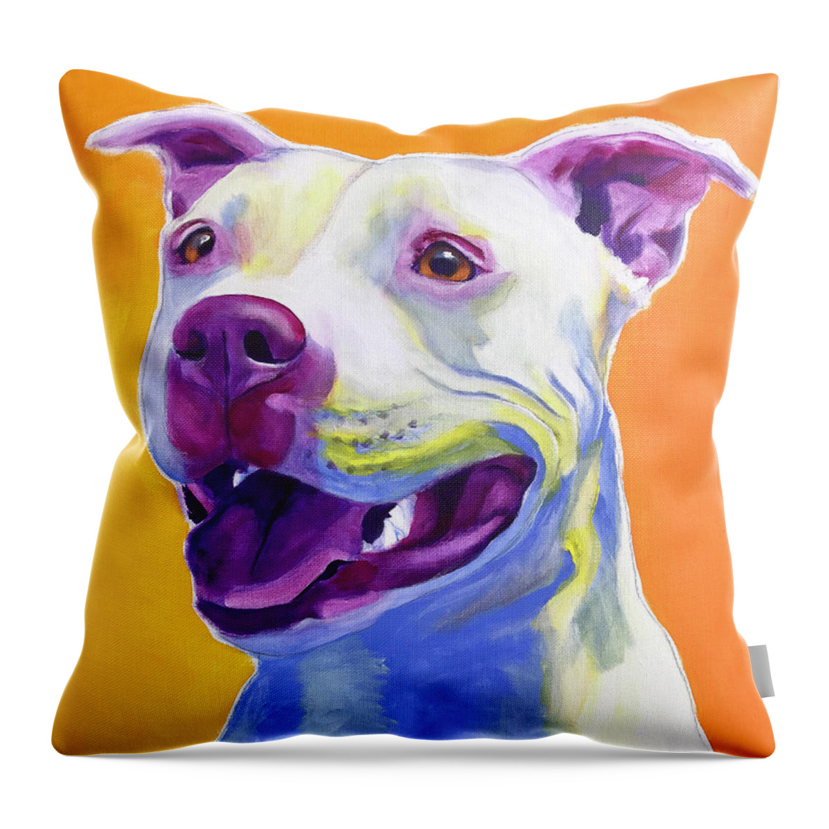 Pet Portrait Throw Pillow featuring the painting Pit Bull - Honey by Dawg Painter