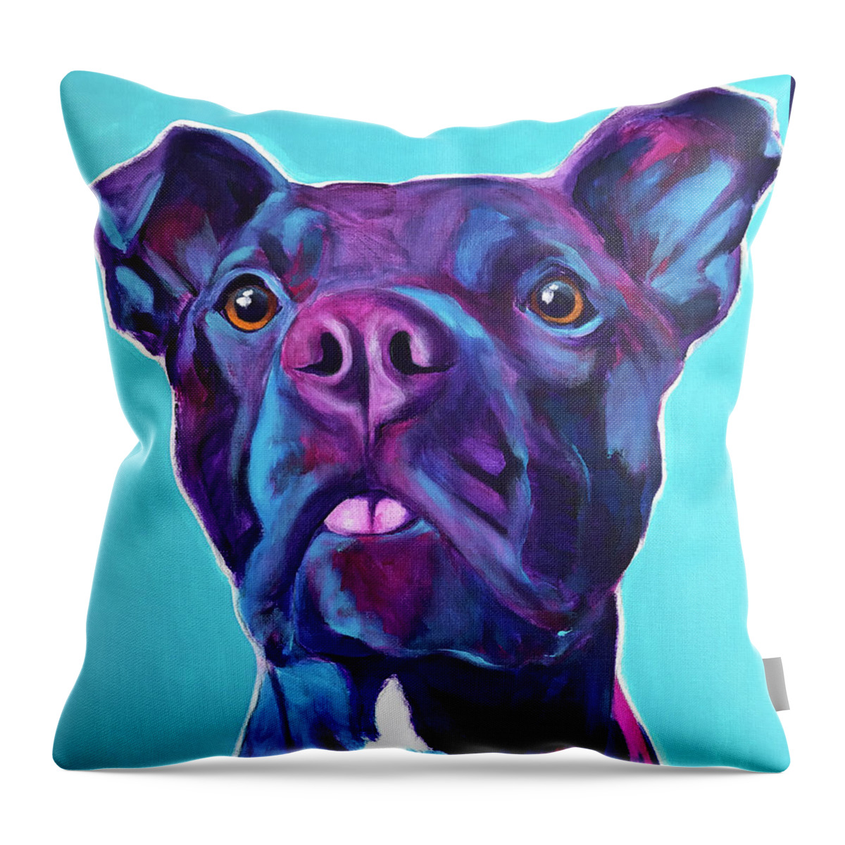Pet Portrait Throw Pillow featuring the painting Pit Bull - Neko by Dawg Painter