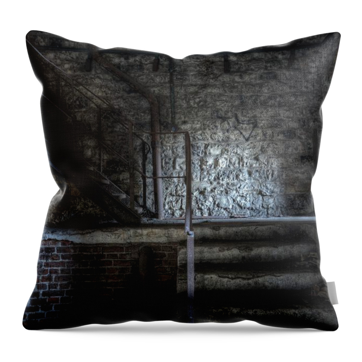 Urbex Throw Pillow featuring the digital art Pit head by Nathan Wright