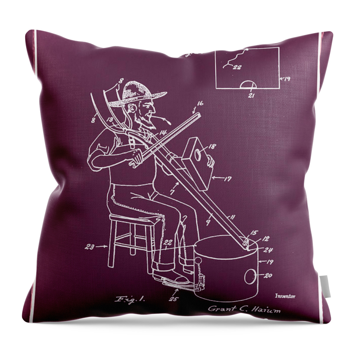Pitch Throw Pillow featuring the photograph Pitch Fork Fiddle and Drum Patent 1936 - Red by Bill Cannon
