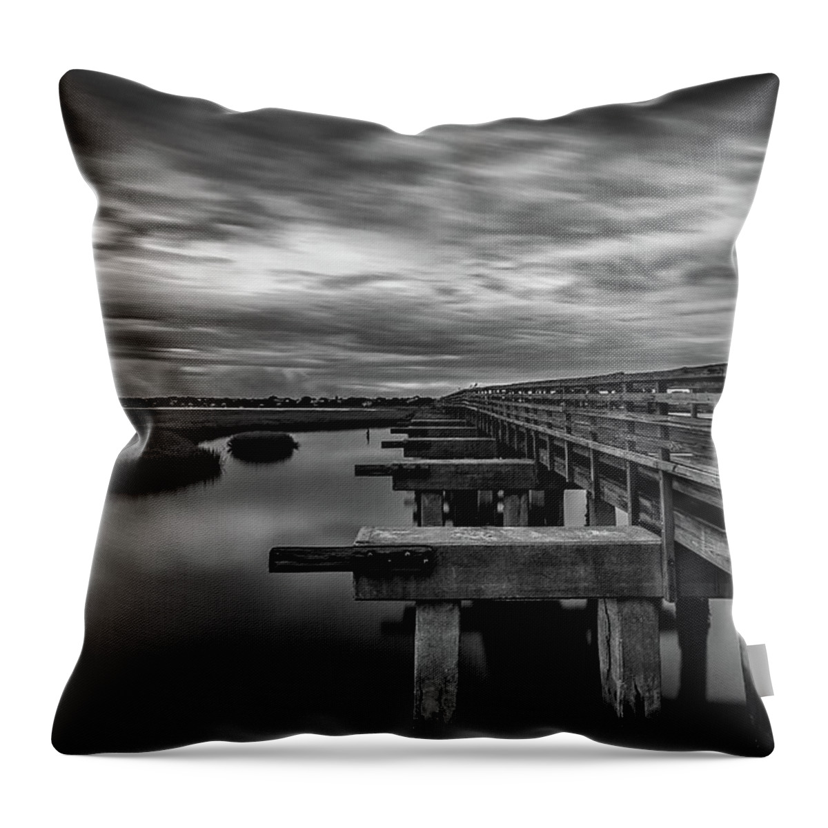 Pitt Street Bridge Throw Pillow featuring the photograph Pitt Street Bridge Black and White by Donnie Whitaker