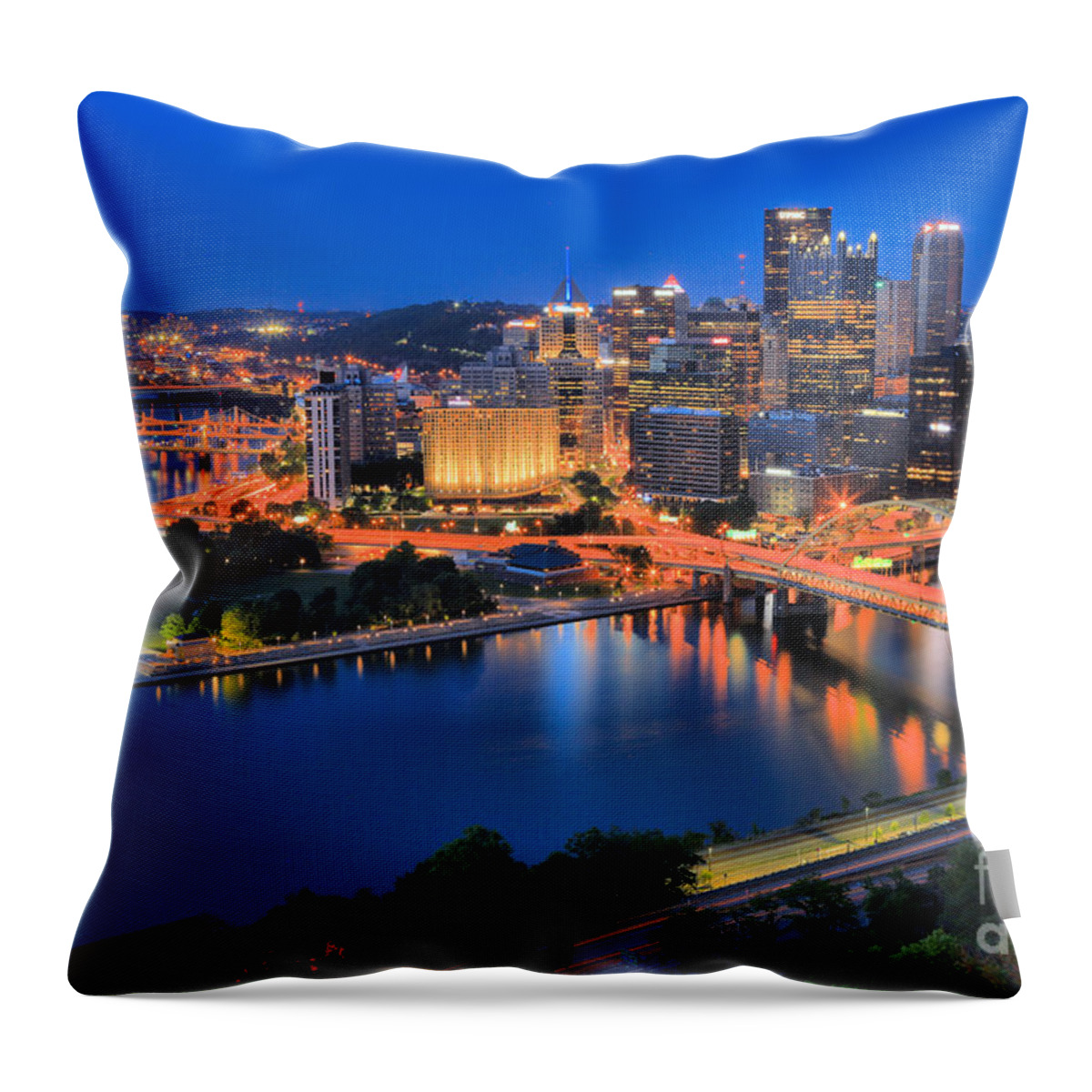 Pittsburgh Throw Pillow featuring the photograph Pittsburgh Evening Glow by Adam Jewell
