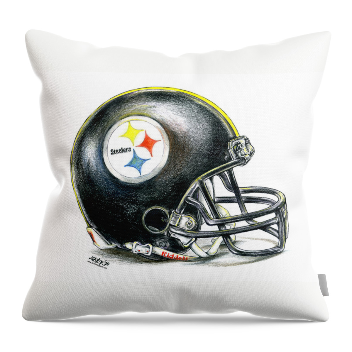 Pittsburgh Throw Pillow featuring the drawing Pittsburgh Steelers Helmet by James Sayer