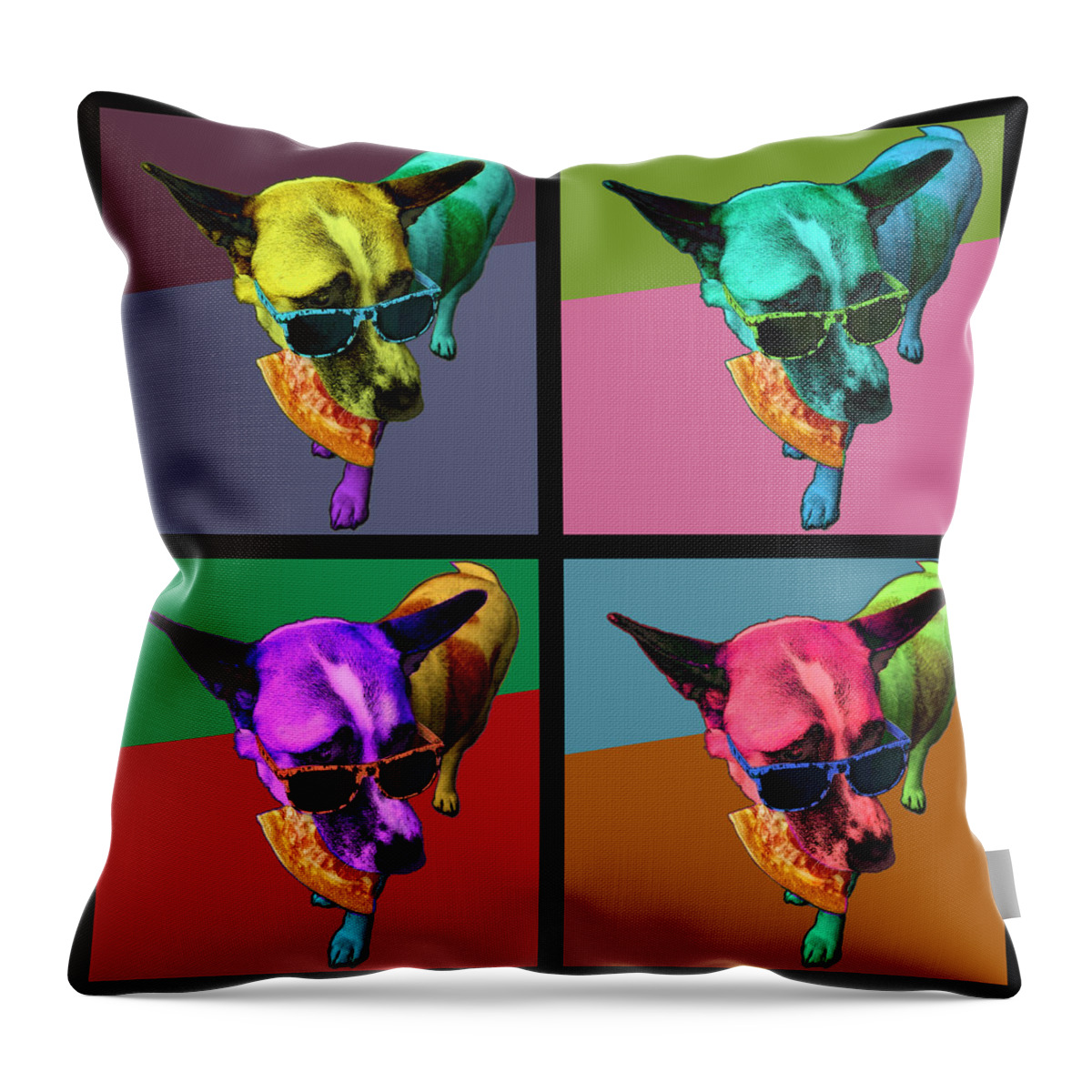 Pizza Throw Pillow featuring the digital art Pizza Dog Quartet by James W Johnson