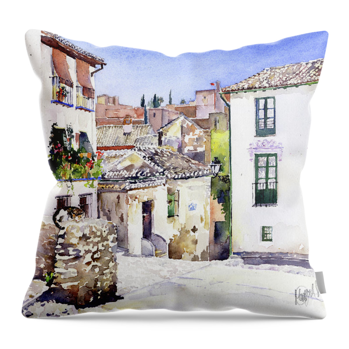 Spain Throw Pillow featuring the painting Placeta Nevot Albaicin Granada by Margaret Merry