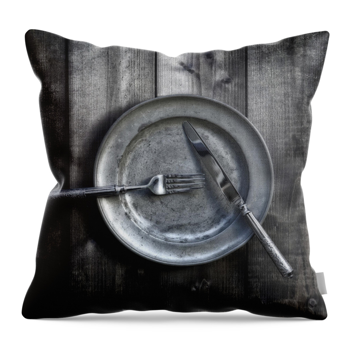 Silver Throw Pillow featuring the photograph Plate With Silverware by Joana Kruse