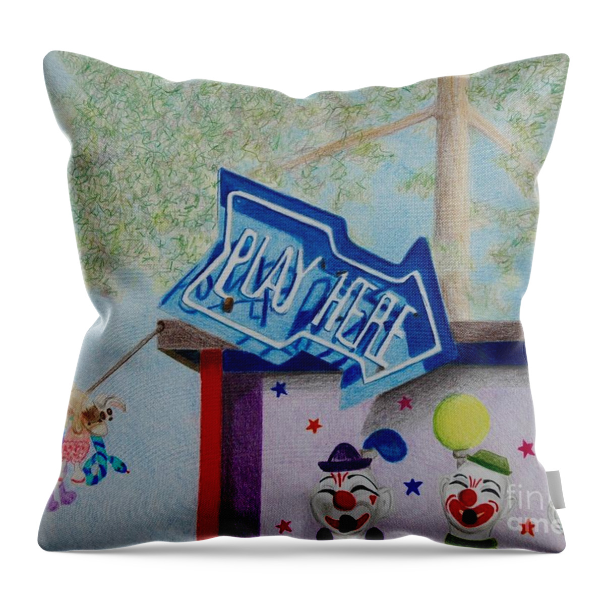 Amusement Park Throw Pillow featuring the drawing Play Here by Glenda Zuckerman