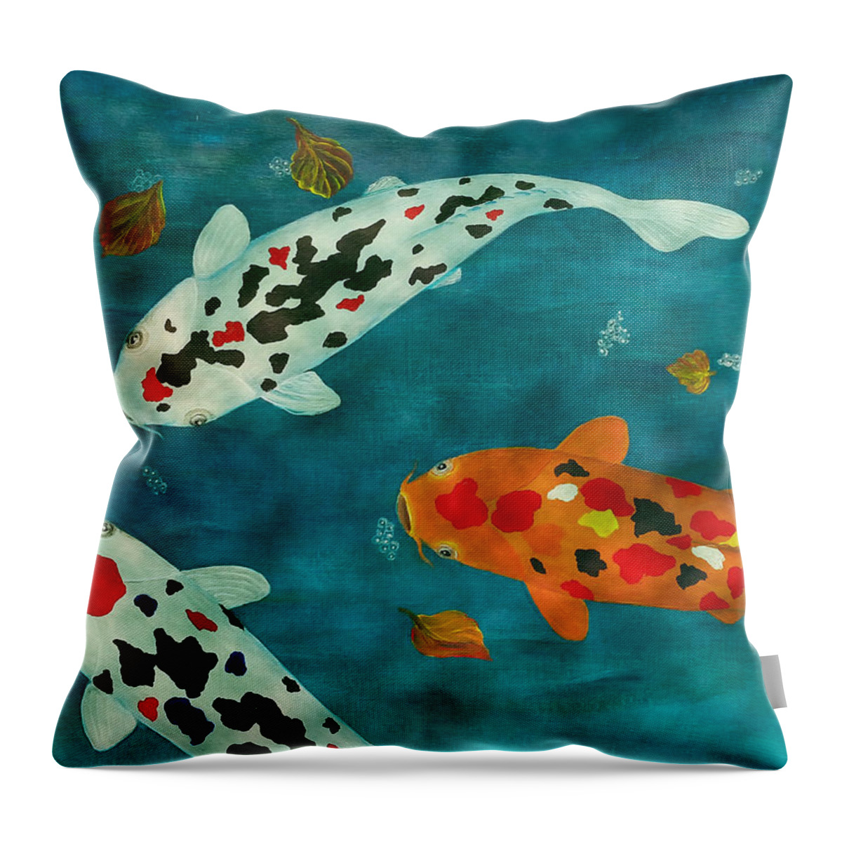 Koi Fish Throw Pillow featuring the painting Playful Koi Fishes original acrylic painting by Georgeta Blanaru