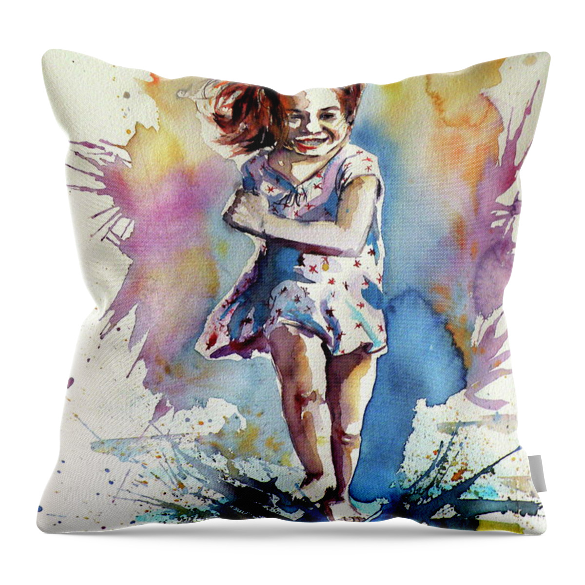 Playing Throw Pillow featuring the painting Playing girl by Kovacs Anna Brigitta