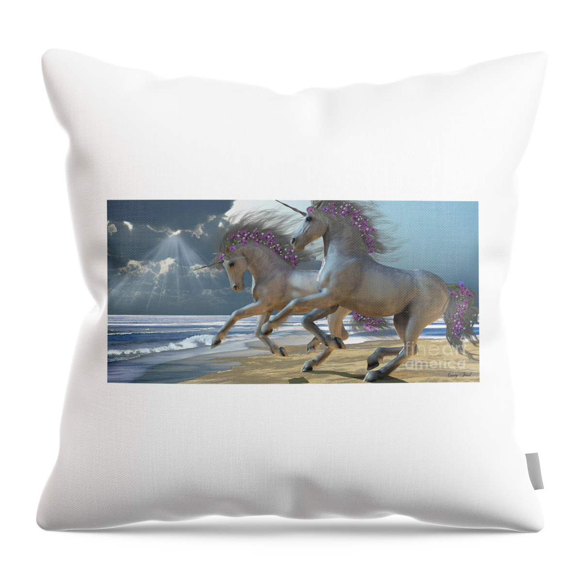 Unicorn Throw Pillow featuring the painting Playing Unicorns Part 2 by Corey Ford