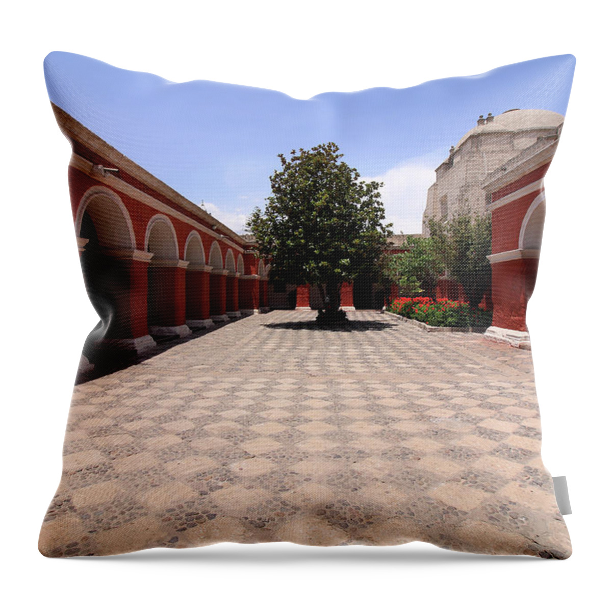 Santa Catalina Monastery Throw Pillow featuring the photograph Plaza At Santa Catalina Monastery by Aidan Moran