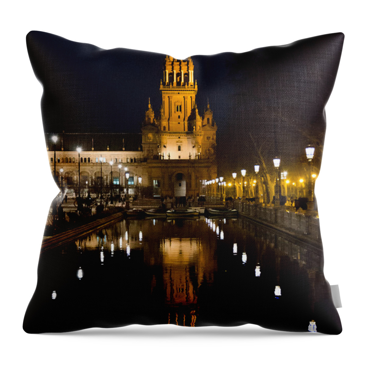 Plaza Throw Pillow featuring the photograph Plaza de Espana at night - Seville 6 by AM FineArtPrints