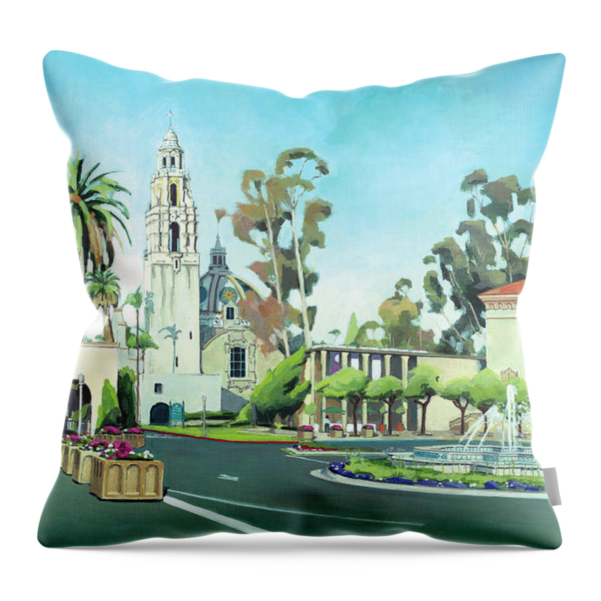Plaza De Panama Throw Pillow featuring the painting Balboa Park San Diego California by Paul Strahm
