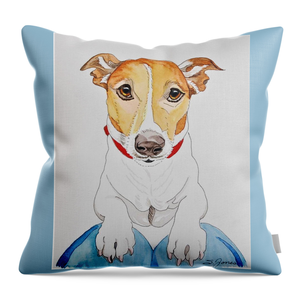 Dog Throw Pillow featuring the mixed media Please by Sonja Jones