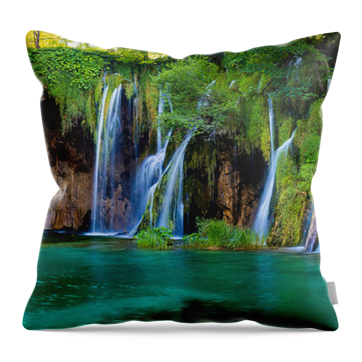 Adriatic Throw Pillow featuring the photograph Plitvice Panorama by Inge Johnsson