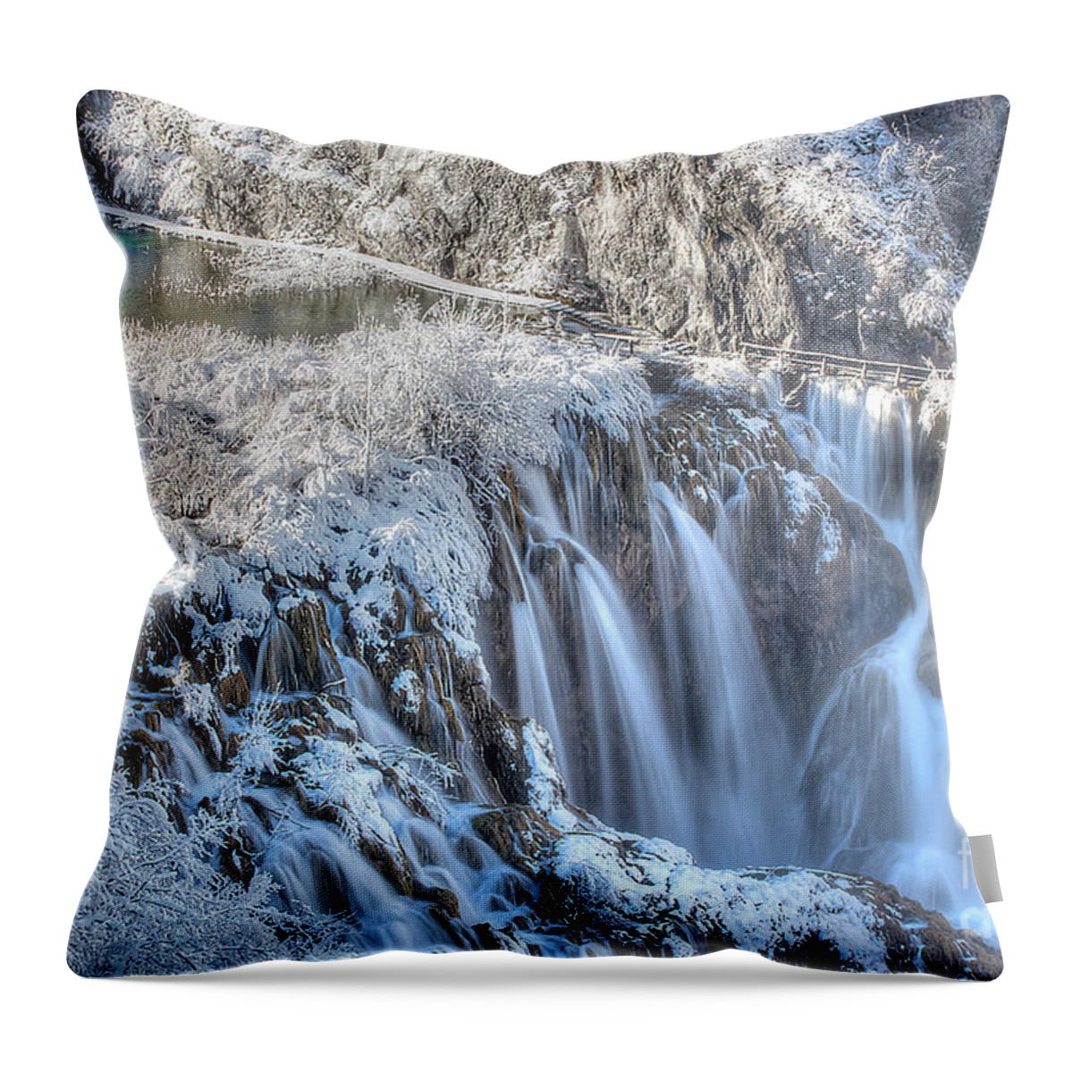 Plitvice Throw Pillow featuring the photograph Plitvice Winter by Peter Kennett
