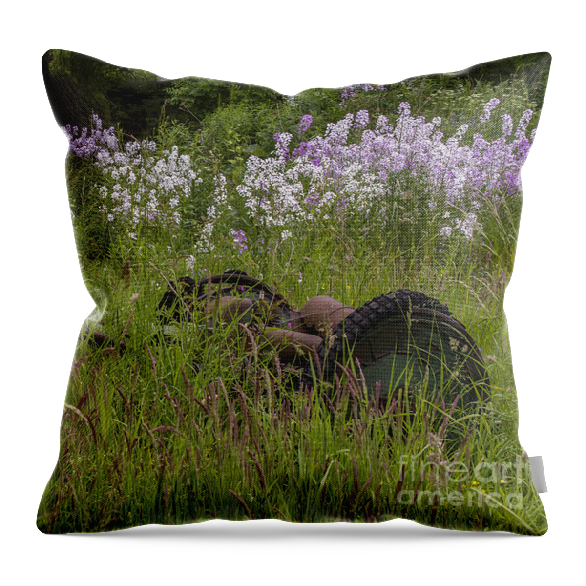 Rusted Machinery Throw Pillow featuring the photograph Rust In The Meadows by Sandra Cockayne ADPS
