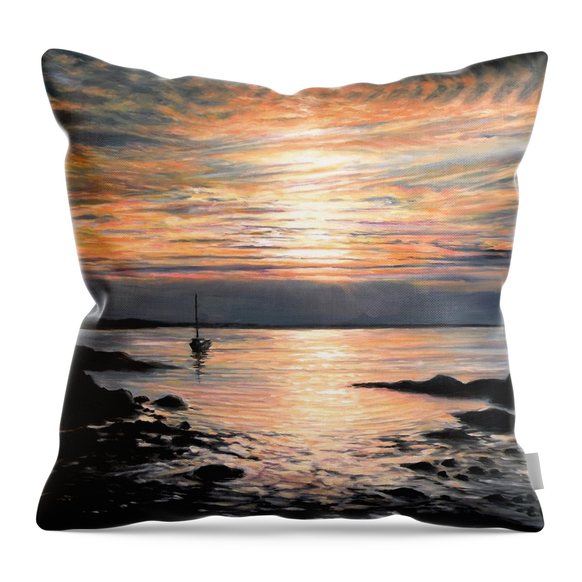 Plum Cove Throw Pillow featuring the painting Plum Cove Sunset by Eileen Patten Oliver