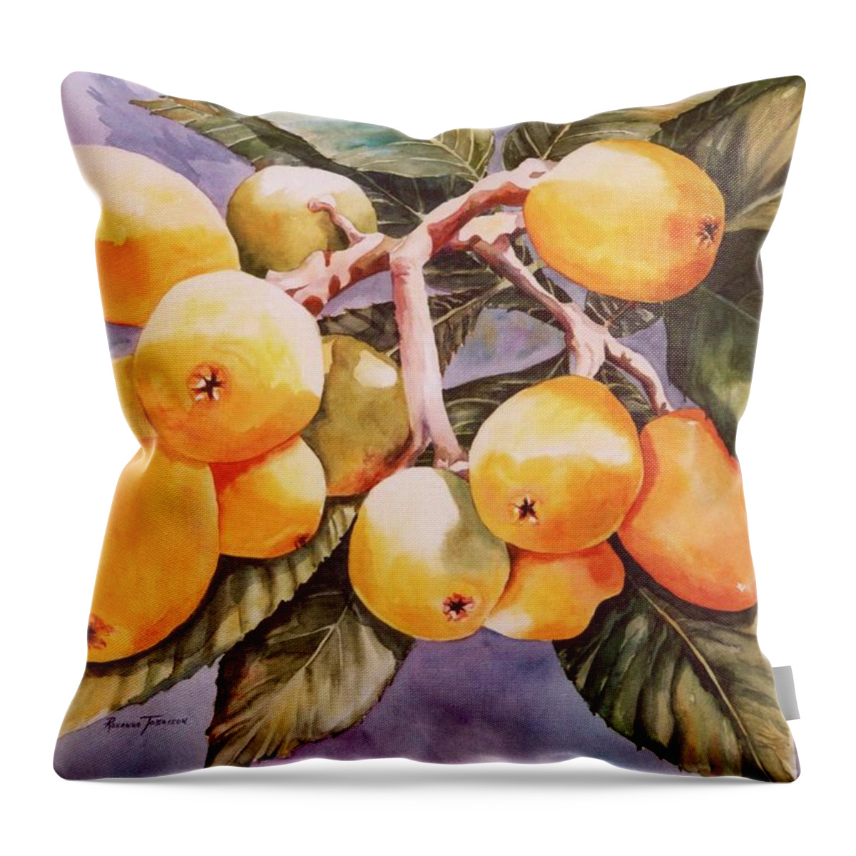 Japanese Plumbs Throw Pillow featuring the painting Plumb Juicy by Roxanne Tobaison