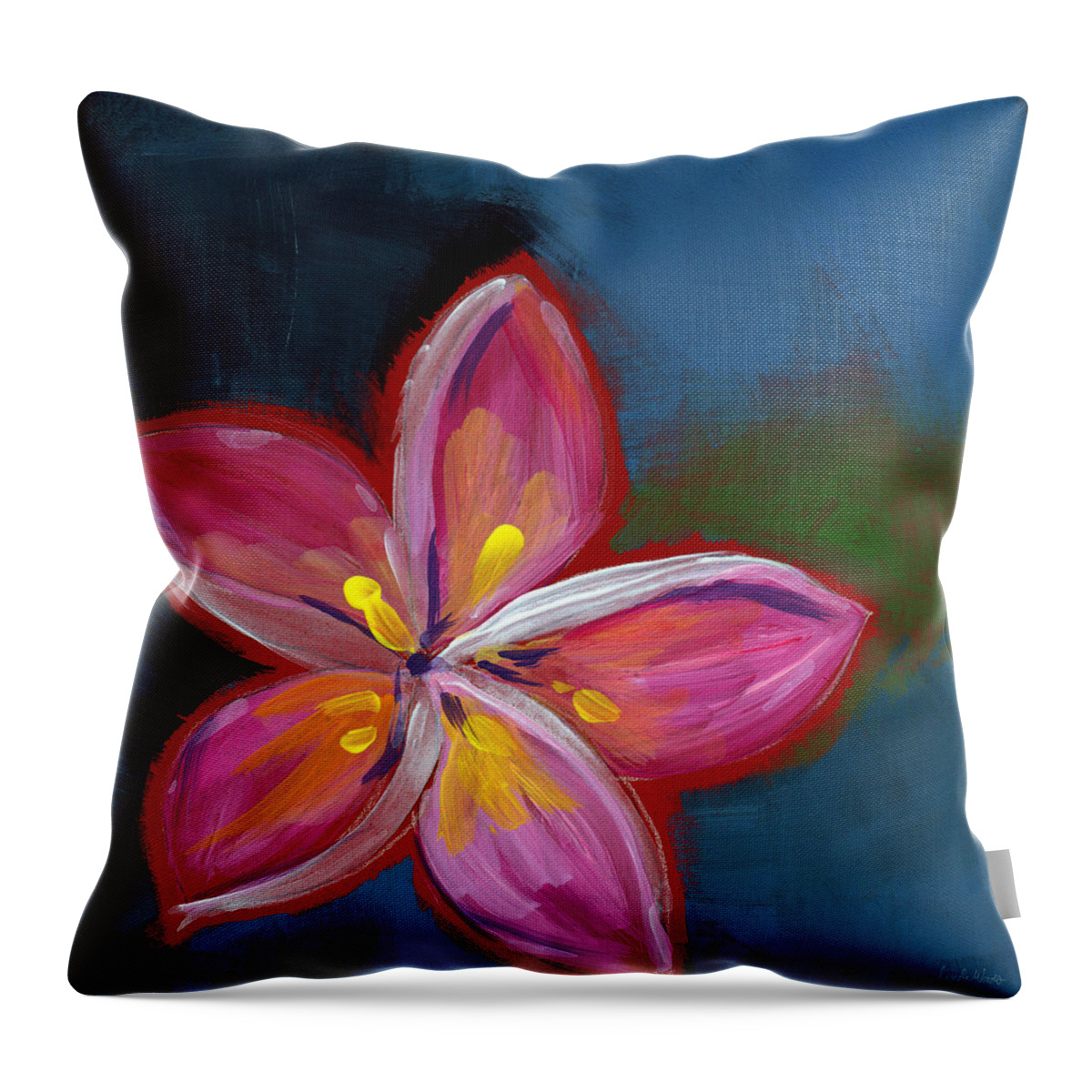 Plumeria Throw Pillow featuring the painting Plumeria- Art by Linda Woods by Linda Woods