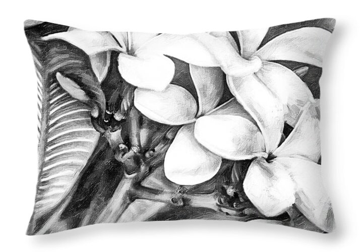 Plumeria Throw Pillow featuring the mixed media Plumeria Black and White by David Millenheft