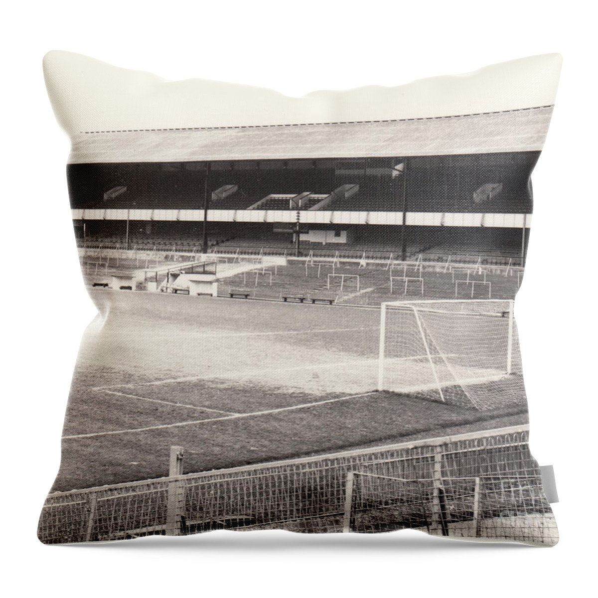  Throw Pillow featuring the photograph Plymouth Argyle - Home Park - Mayflower Stand 2 - BW - 1960s by Legendary Football Grounds