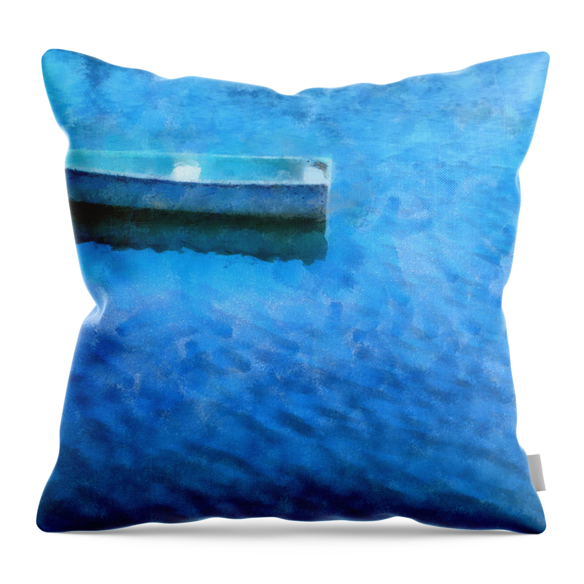Boat Lake Water Painting Ocean Sea Fishing Nature Throw Pillow featuring the painting Pnrf0512 by Henry Butz