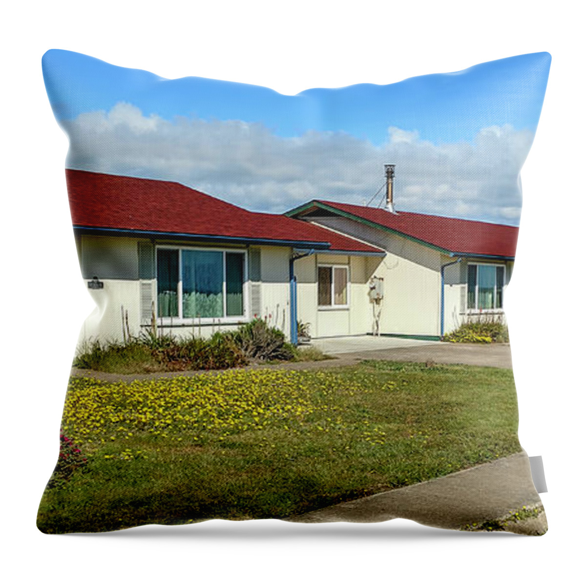 Point Arena Lighthouse Throw Pillow featuring the photograph Point Arena Lighthouse Keeper's Houses Lodging by David Oppenheimer