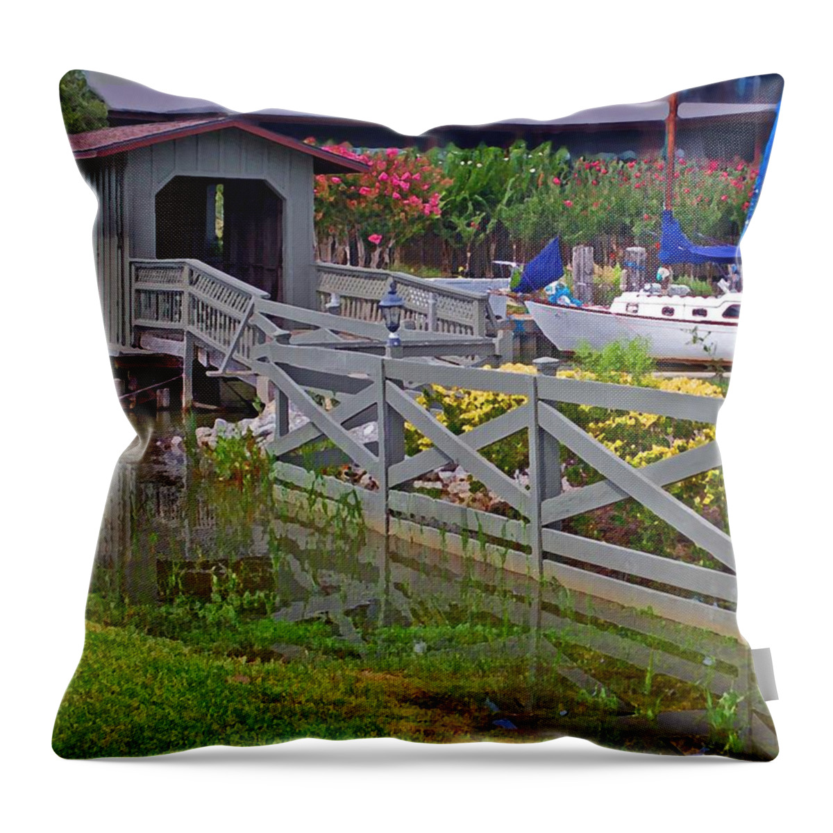 Bridge Throw Pillow featuring the painting Point Clear Bridge at Grand Hotel by Michael Thomas