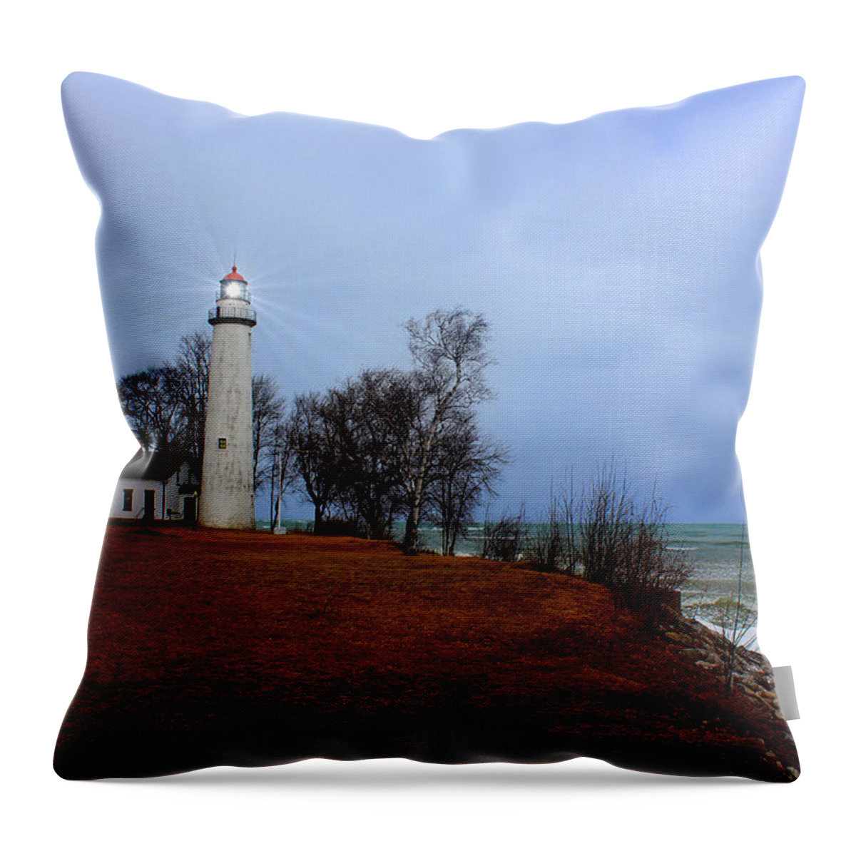 Lighthouse Throw Pillow featuring the photograph Pointe Aux Barques Lighthouse by Michael Rucker