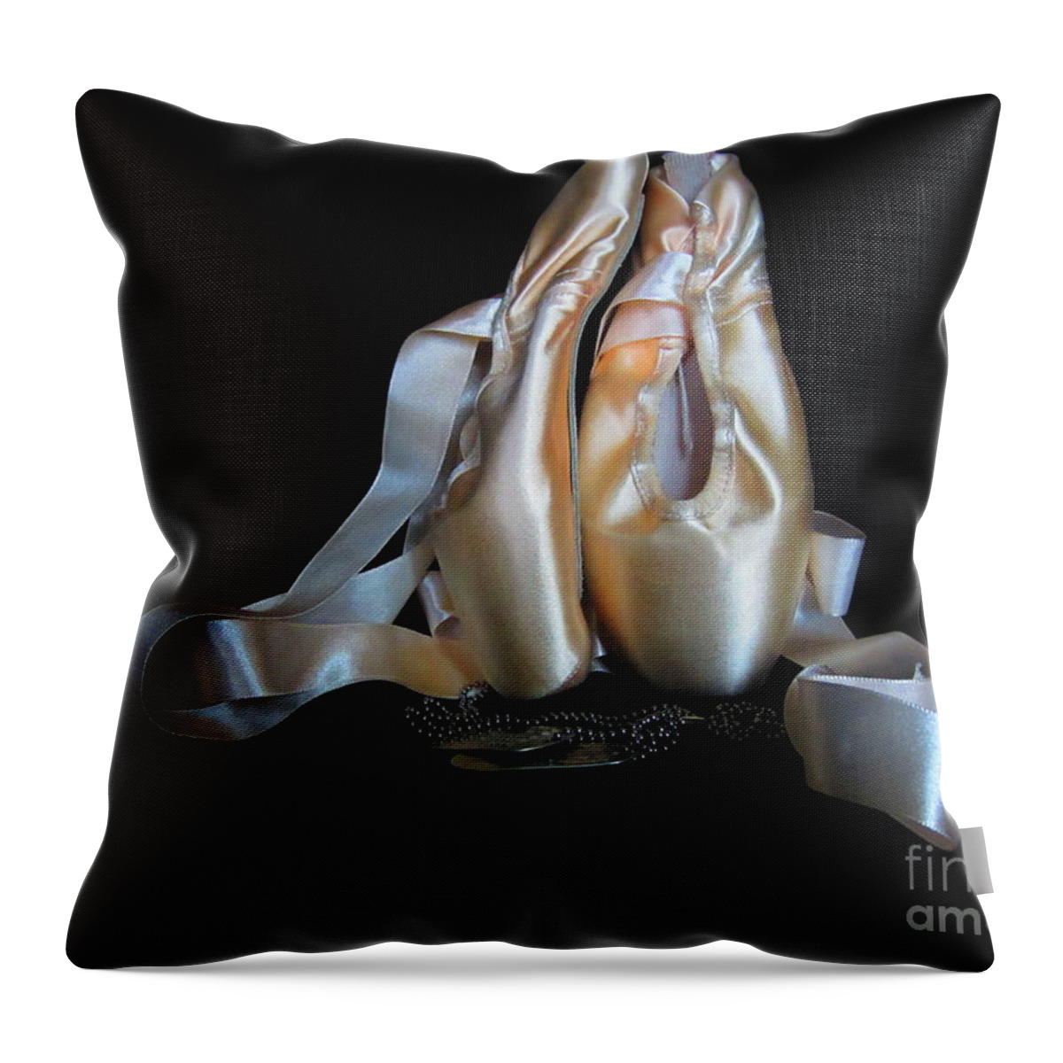 Pointe Shoes Throw Pillow featuring the photograph Pointe shoes and dog tags2 by Laurianna Taylor