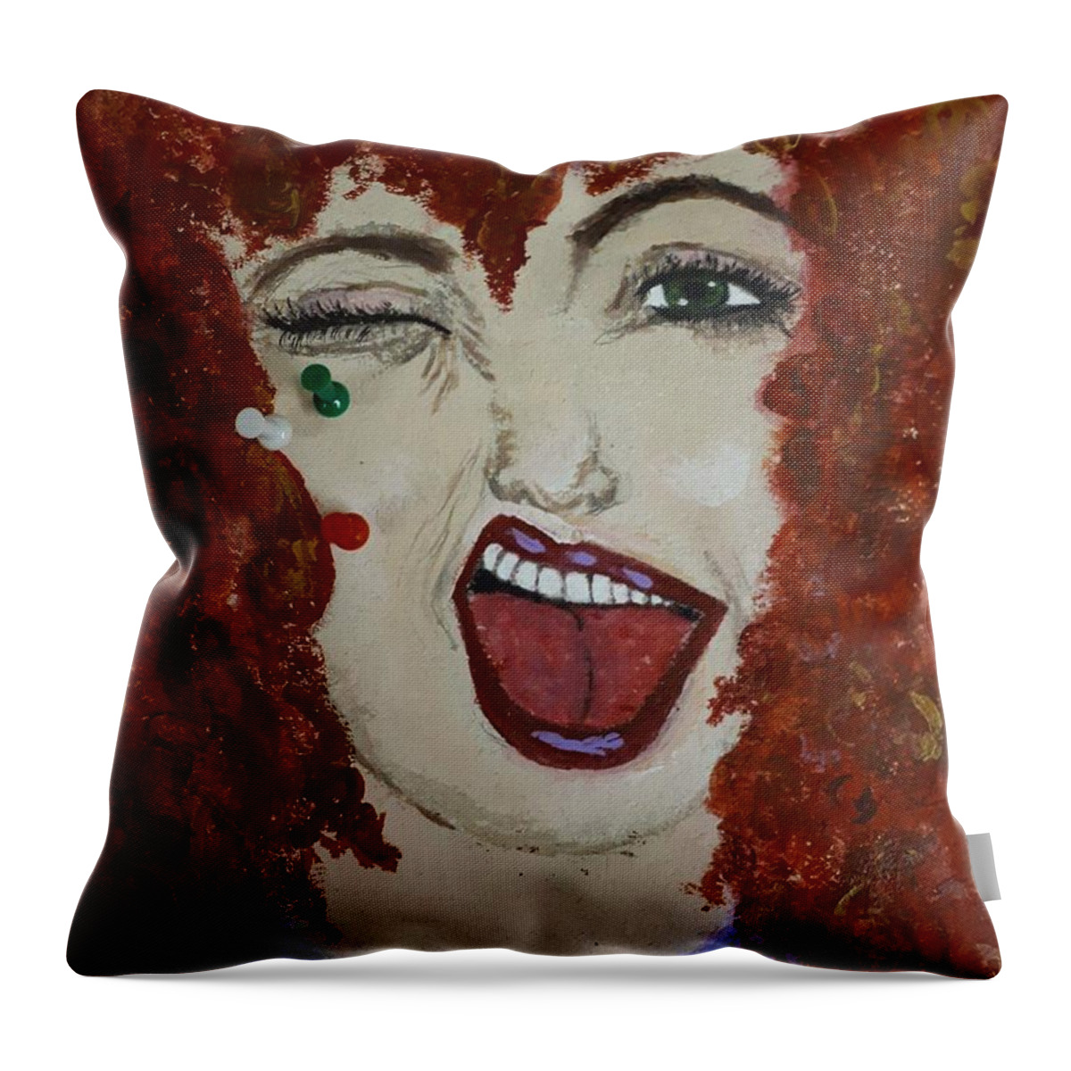 Acrylic Throw Pillow featuring the painting Poke em quirky redhead by Lisa Koyle