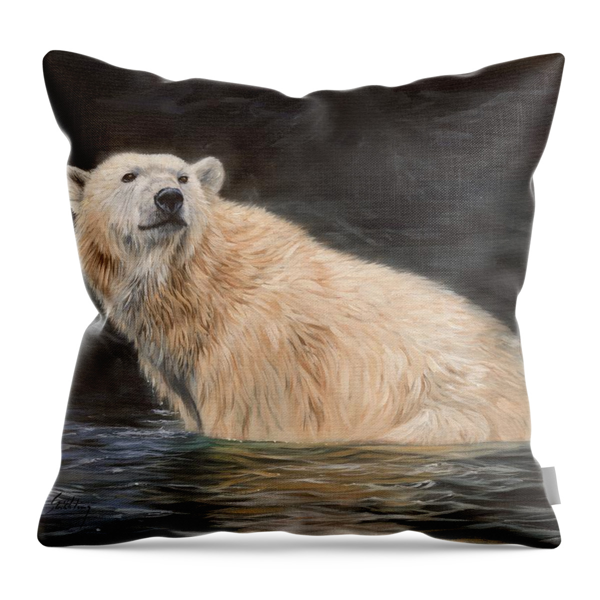 Polar Throw Pillow featuring the painting Polar Bear by David Stribbling